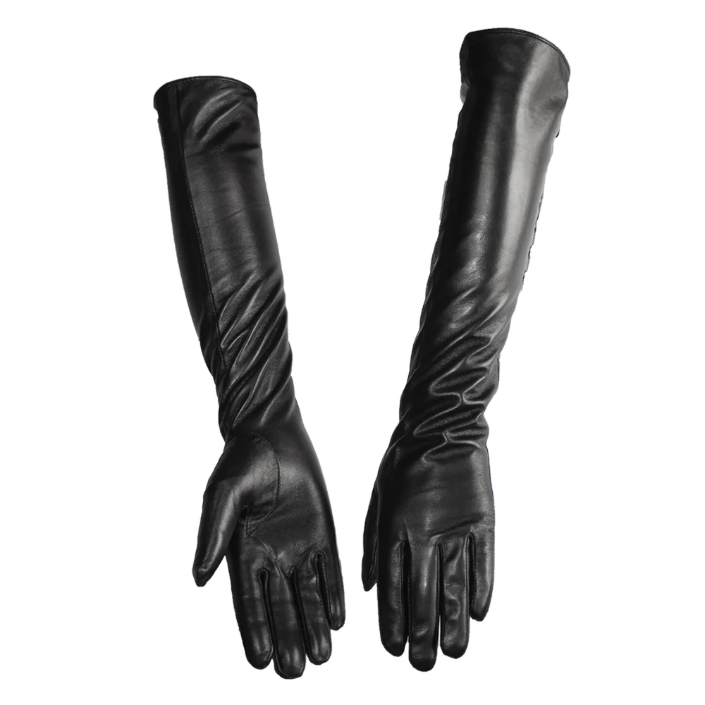 

Bickmods New Women Fashion Long Genuine Leather Sheepskin Velvet Lining Black Button Style Gloves Keep Warm In Autumn And Winter