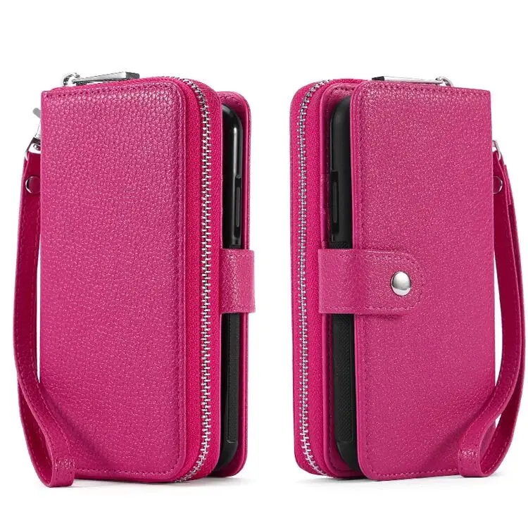 hotpink Кожаный чехол для телефона для iPhone 7 Plus, чехол-кошелек, съемный чехол для iPhone 11 Pro XS Max XR 8 7 6 S, сумка для мобильного телефона, чехол EEMIA - Цвет: hotpink