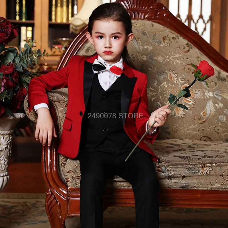 Flower boys Wedding Dress Suit Children Formal high quality jacket+vest+pants+bow tie 4Pcs Kids corduroy Dance Show Clothing Set