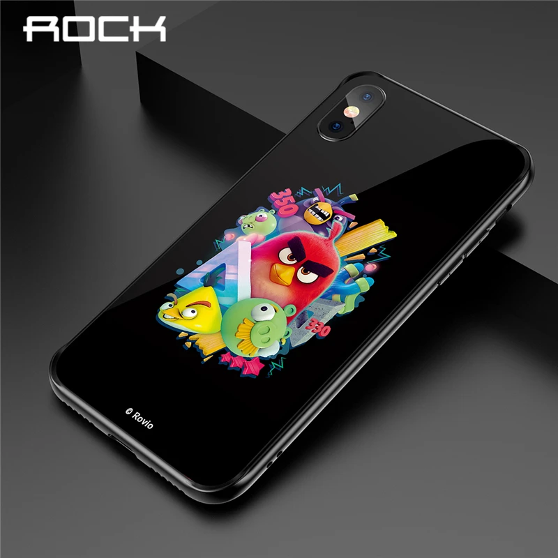 

ROCK Cute Cartoon Birds Tempered Glass Cases For iPhone XR XS MAX X 8 7 Plus Protection Phone Cover Coque Capa