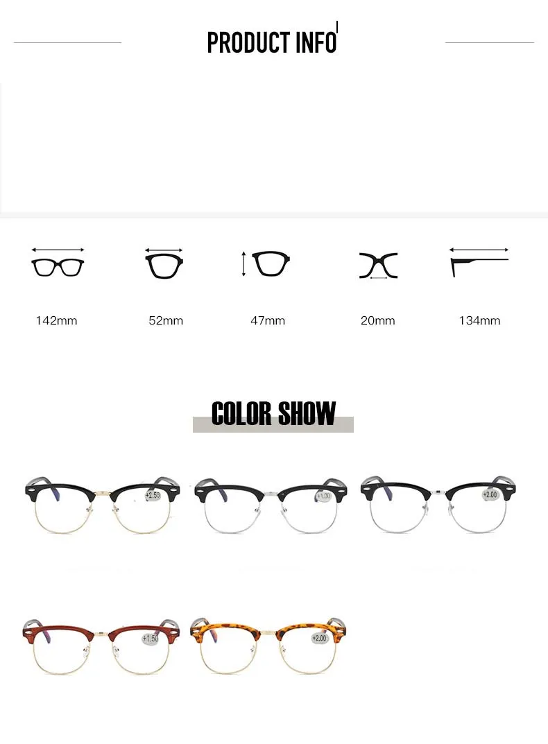 Metal Half Frame Reading Glasses Presbyopic Male Female Far sight Glasses  with strength +0.5 +0.75 +1.0 +1.25 To +4.0|Women's Reading Glasses| -  AliExpress