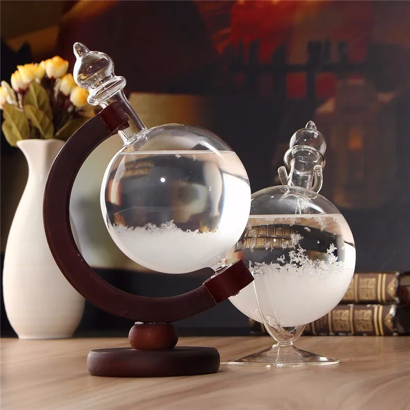 

Weather Forecast Crystal Wooden Glass Base Globe Shape Home Decoration Christmas Gift For Desk Room Ornaments