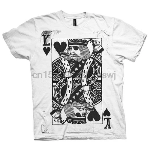 

Pirate King T-shirt. Poker King of Hearts Graphic. White tee. Limited Edition. Summer Short Sleeves Cotton T Shirt Fashion