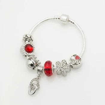 

wholesale DIY Transfer charm Bracelet Love pandent Bracelet red Crystal beads charm Bead my girl bracelet with logo