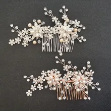 SLBRIDAL ручной работы, со стразами кристалл пресноводный жемчуг цветок свадебные расческа для волос Свадебные аксессуары для головных уборов женские ювелирные изделия