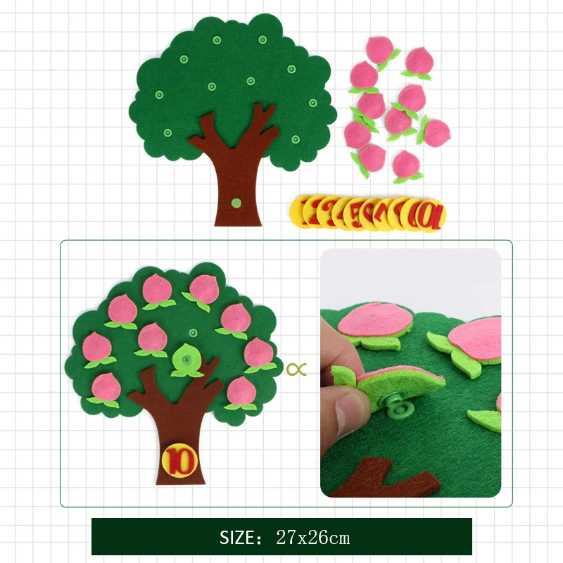 Peach Tree 4 стиля DIY обучения цифровой познавательный, на поиск соответствия фетр фруктовое дерево Тихая книга игрушки для раннее развитие детей обучение цифровой детский сад Teac - Цвет: Peach Tree