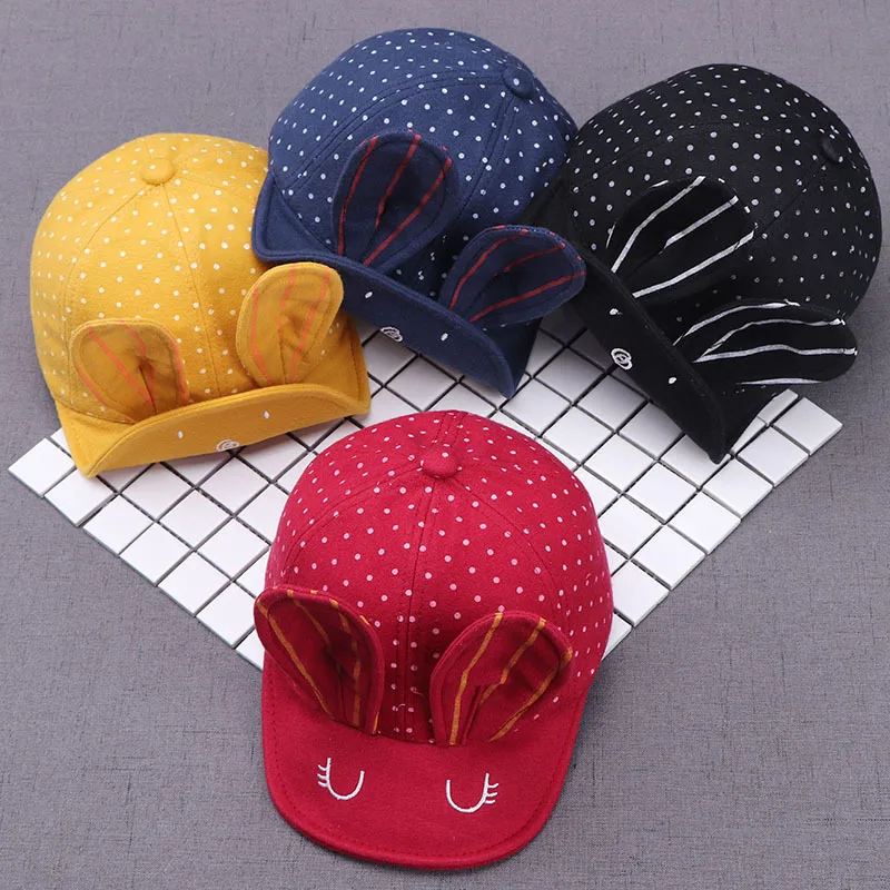 Cute Rabbit Ear Baby Baseball Cap Summer Infant Toddler Visor Cap Dot Prints Baby Boy Girl Sun Hat