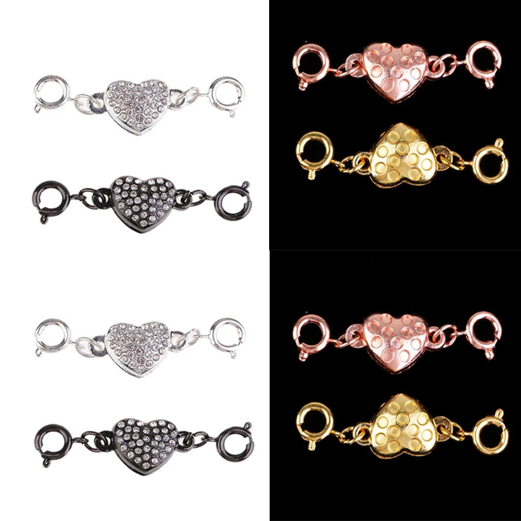 8 Sets Magnetic Connector Clasps for Jewelry Necklace Bracelet Rhinestone Heart Style Snap Clasp Ends Craft DIY Findings