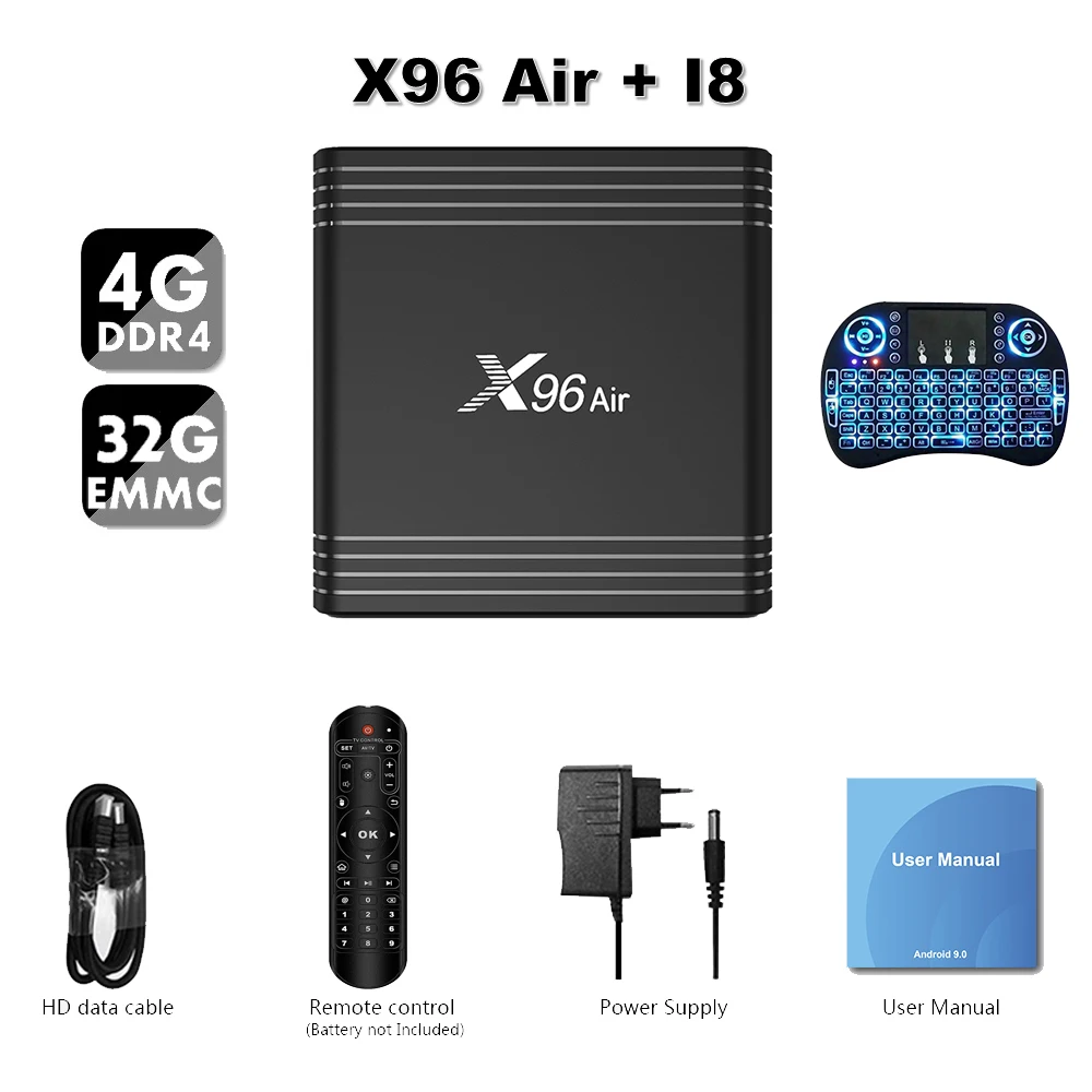BOX 4GB 32GB I8 EstgoSZ X96 Air Smart tv Box Android 9,0 Amlogic S905X3 4 Гб 64 Гб поддерживает двойной Wi-Fi Bluetooth HDMI2.1 4K tv приложения для социальных покупок - Цвет: BOX 4GB 32GB I8