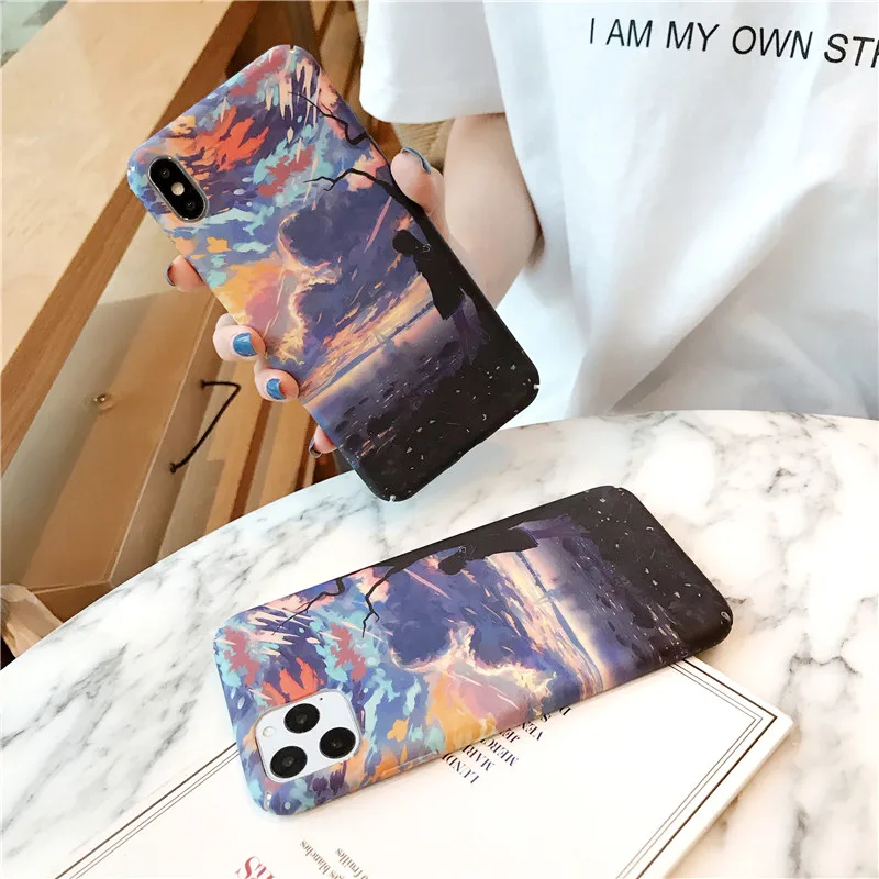 Разноцветный чехол для телефона с изображением заката для девочек iPhone 11 Pro Xs MAX Xr X 7 8 6 6splus, жесткий чехол-накладка из поликарбоната, чехол s Fundas