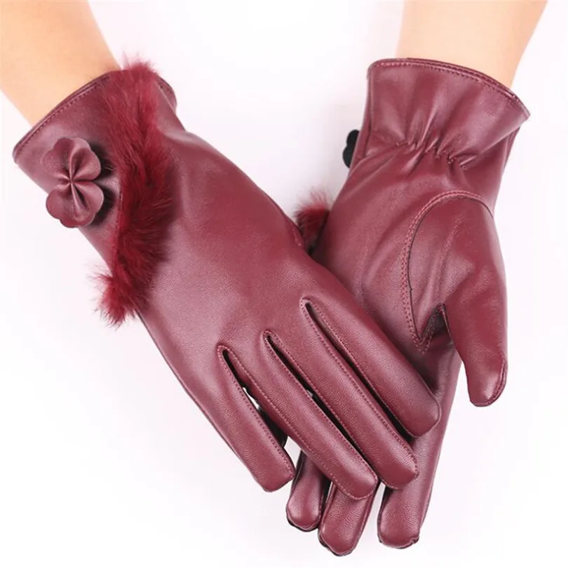 VISNXGI кашемировые перчатки с кроличьим мехом, Элегантные зимние перчатки с бантом для девушек, женские теплые вязаные шерстяные перчатки - Цвет: Oblique hair Red