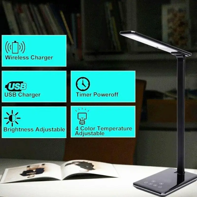

Dreamburgh Touch Switch LED Table Desk Lamp QI Wireless Charging Eye Protection Multi-Function Reading Light For Phone Charging