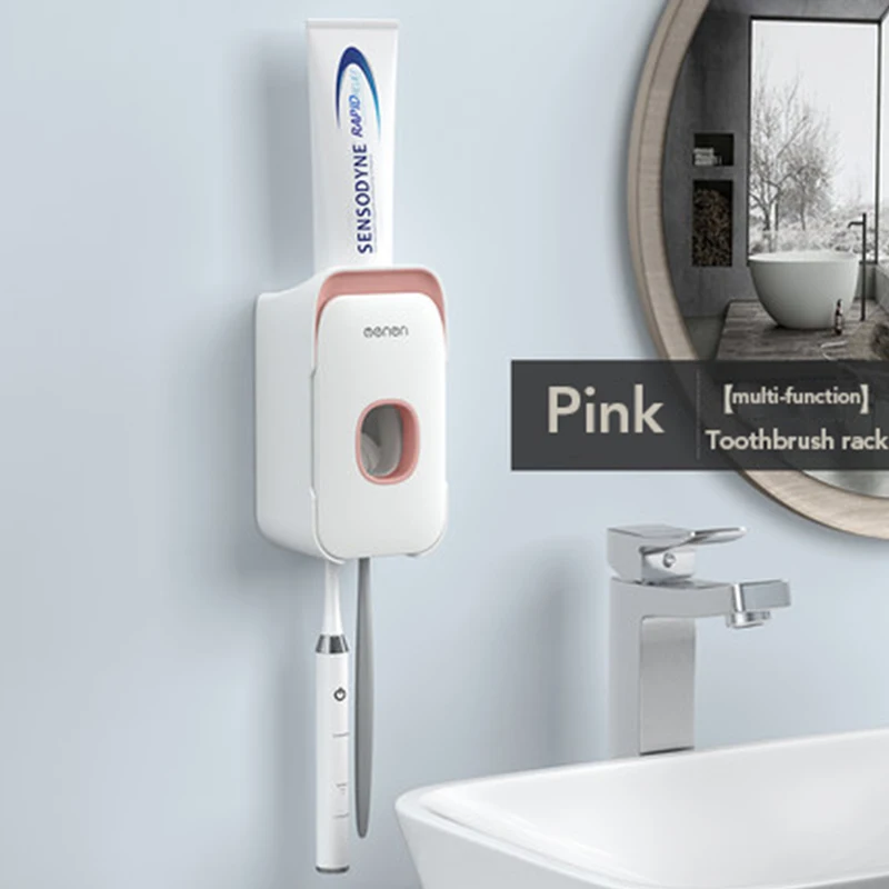 B Multifunction pink Магнитная Адсорбция автоматический держатель для зубной пасты и для зубной щетки Диспенсер соковыжималка настенное крепление стеллаж для хранения аксессуары для ванной комнаты Набор - Цвет: B Multifunction pink