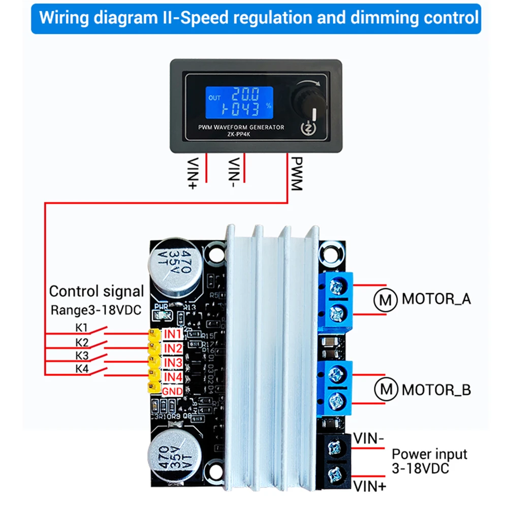 DC 3V-18V 10A Dual-channel H-bridge DC Motor Driver Board Forward and Reverse PWM Speed Dimming Module Low Voltage High Current