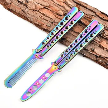 

Foldable Comb Stainless Steel Practice Training Butterfly Knife Comb Beard Moustache Brushes Hairdressing Styling Tool