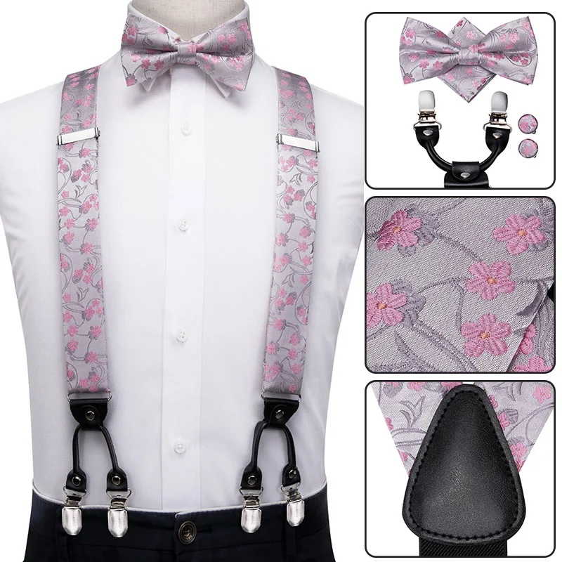 BD-3018 Hi-Tie, шелковые, для взрослых, мужские подтяжки, классические, черные, с цветочным рисунком, мужские, для свадьбы, вечеринки, предварительно завязанные, галстук-бабочка и подтяжки, подтяжки для мужчин s - Цвет: BD-3018