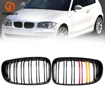 

POSSBAY Red Yellow Black Center Kidney Grille for BMW 1-Series E87 118i/120d/120i 5-door 2007-2011 Facelift Front Bumper Grills