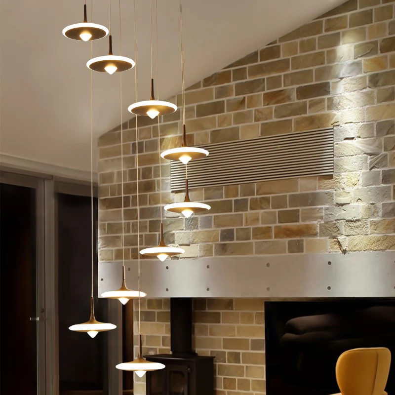 

Modern Simple LED Pendant Light Acrylic Dining Living Room Staircase Long Hanging Lamp Villa Revolving Compound Building Fixture