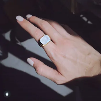 

European and American style white mother-of-pearl black agate ring female cool style simple and fashionable index finger ring