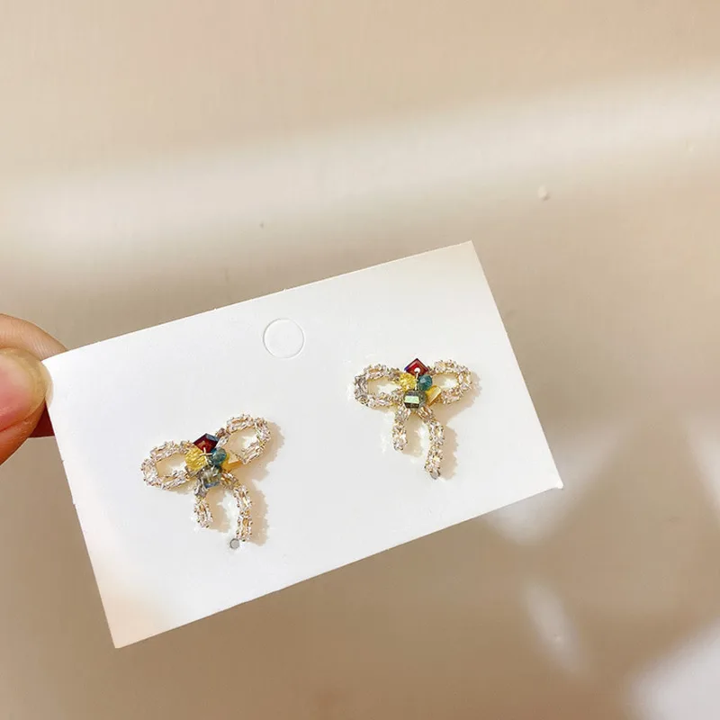 2020 New Korean earring Sweet Crystal Bowknot Zircon Stud Earrings For Women Girls Cute Boucle D'oreille Jewelry Accessories