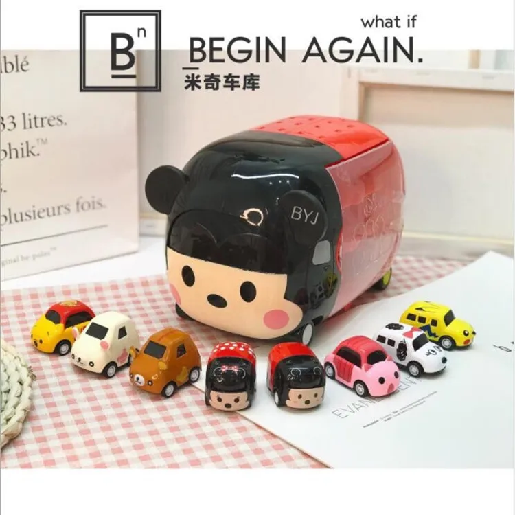

CHILDREN'S Cartoon Mickey Garage CHILDREN'S Toy Mini Cute Alloy Car Model with 8-of Small Car