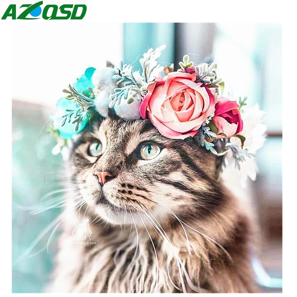 

AZQSD 5d Diy Diamond Painting Full Square Diamond Embroidery Animals Cat Diamond Mosaic Daimond Mosaic Handmade Gift