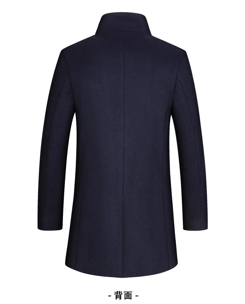 Mens Stand Collar Wool Trench Coats Plus Size Fashion Long Wool Outerwear for Men Slim Fit Overcoat Woolen Blends Casual Jackets