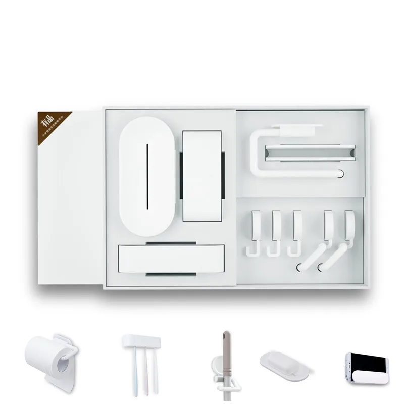 

Happy Life 7PCS/Set Bathroom Accessories Set Hook Hanger Toothbrush Holder Wall Mount Storage Rack Bathroom Bath Supplies