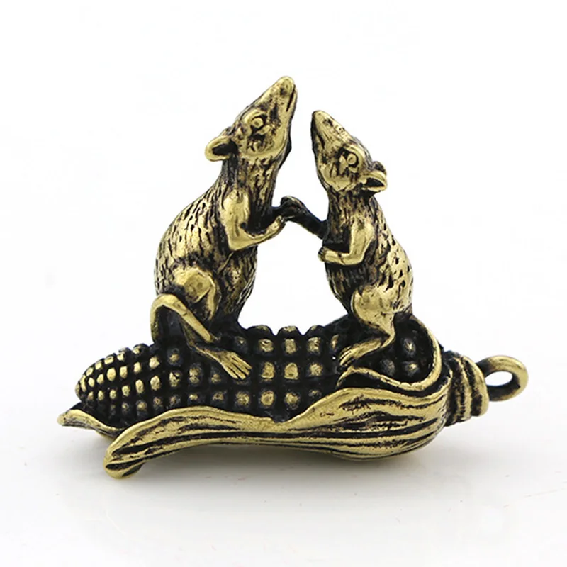 

1pc Copper Ornament Animal Mouse Corn Keychain Pendant Small Statue Figurine Miniature Home Table Crafts Decoration