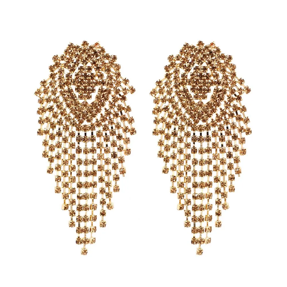 Vodeshanliwen ZA Gold Colorful Metal Annulus Earrings New Designs Rhinestone Tassel Long Earrings For Women Party Accessory - Окраска металла: 10
