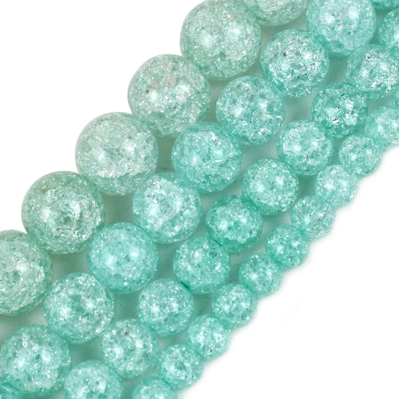 Natural Light Green Cracked Crystal Round Loose Stone Beads For Jewelry Making 6mm 12mm Diy