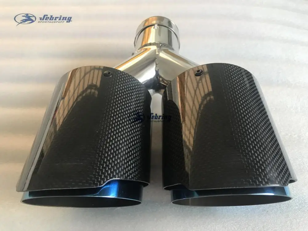 

car deco modified carbon fiber tube stainless steel blue double bright carbon car exhaust pipe tнасадка на глушителail muffler
