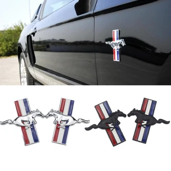 

1 Pair 8.5x9CM Running Horse Logo Door Fender Badge Decal Car Sticker For Mustang Ford focus Fiesta Kuga edge Shelby GT Styling