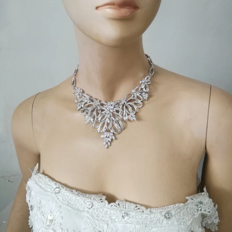 2019new модное Роскошное винтажное ожерелье с кристаллами из циркона браслет из серьги Свадебные невесты банкетные украшения для ужина Набор