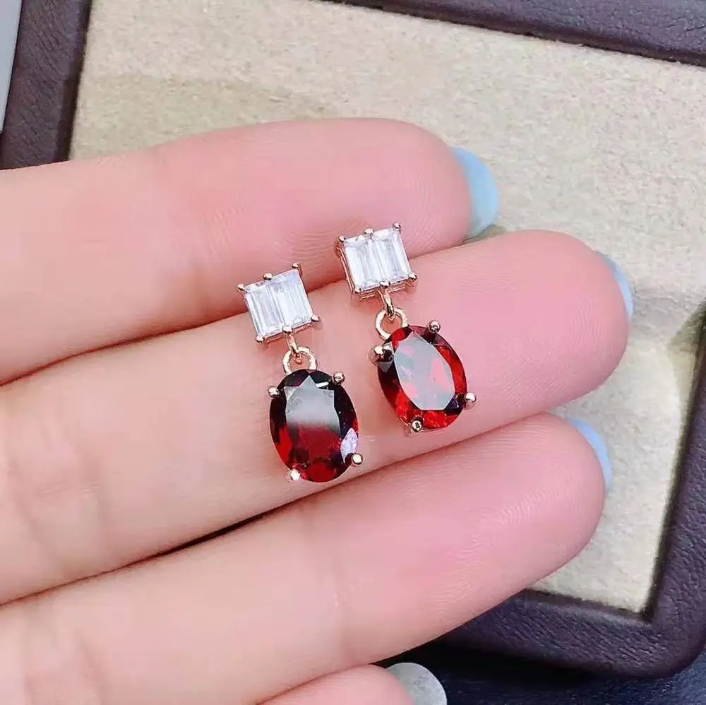 Rose gold earring Натуральный гранат S925 модное кольцо набор из сережек и кулона для свадьбы Подарок на годовщину - Цвет камня: Rose gold earring