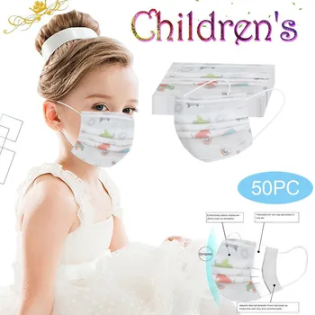 

Lovely Cartoon Printed Child Mask Disposable Face Mask Outdoor Dustproof Haze Protective Mask 3-Layer Breathable Kids Mask 50PCs