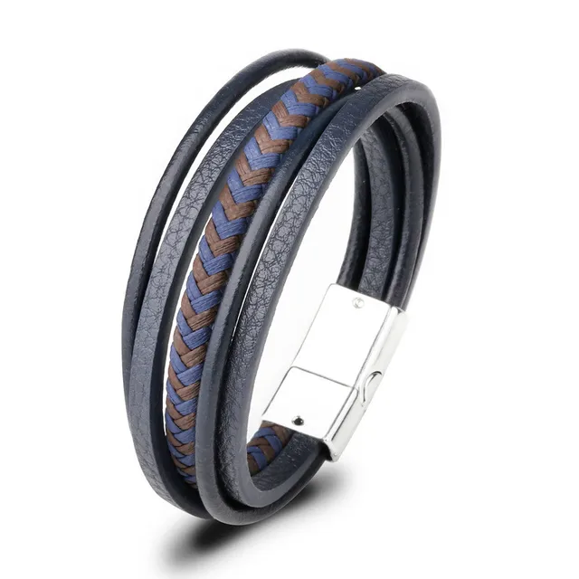 Trendy Genuine Leather Bracelets Men Stainless Steel Multilayer Braided Rope Bracelets for Male Female Bracelets Jewelry H24025