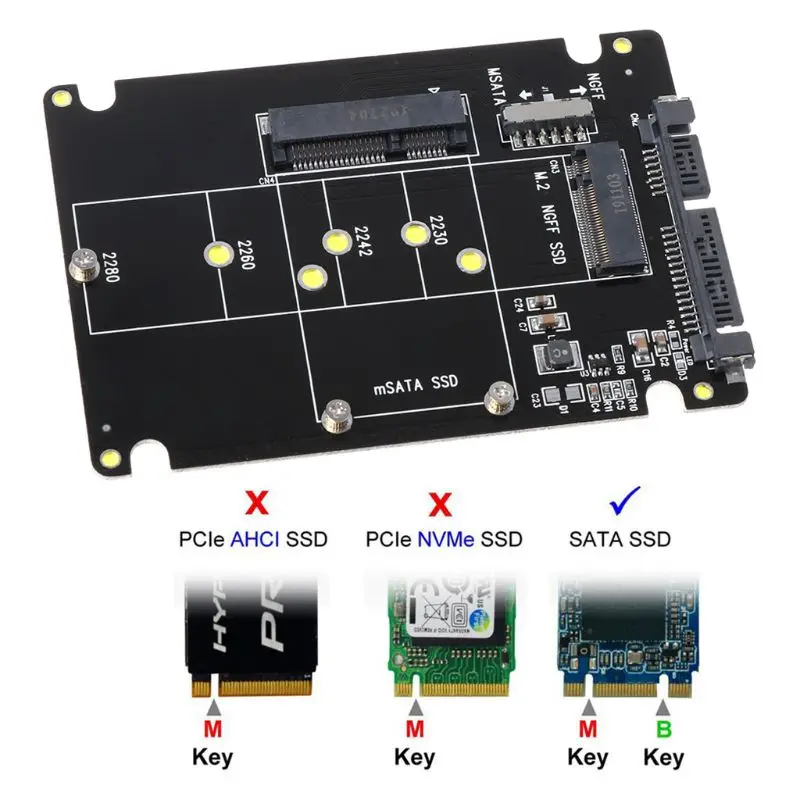 

2In1 MSATA/M.2 NGFF to SATA3 Adapter Card Enclosure Box for 2.5" SSD PC Computer