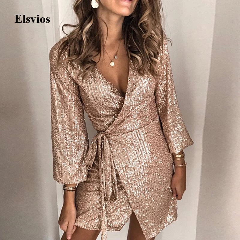 long sleeve glitter mini dress