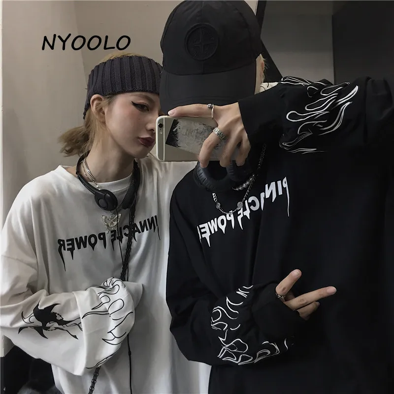 Женская и мужская футболка с длинным рукавом NYOOLO Harajuku повседневные свободные