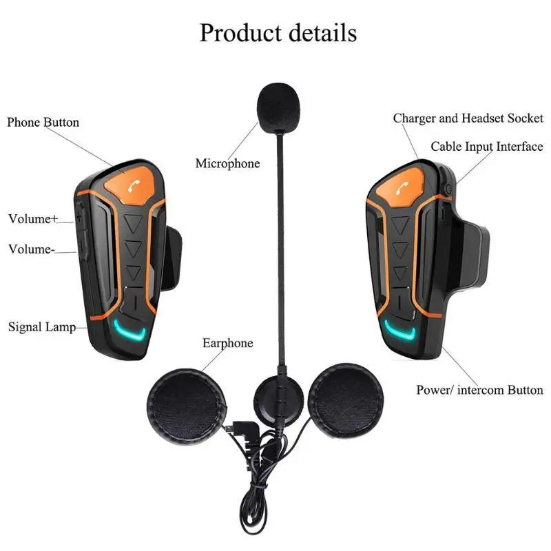 WT003 1000 м Bluetooth мотоциклетный шлем гарнитура IPX5 беспроводной домофон Водонепроницаемый солнцезащитный экран Мозольный Прямая