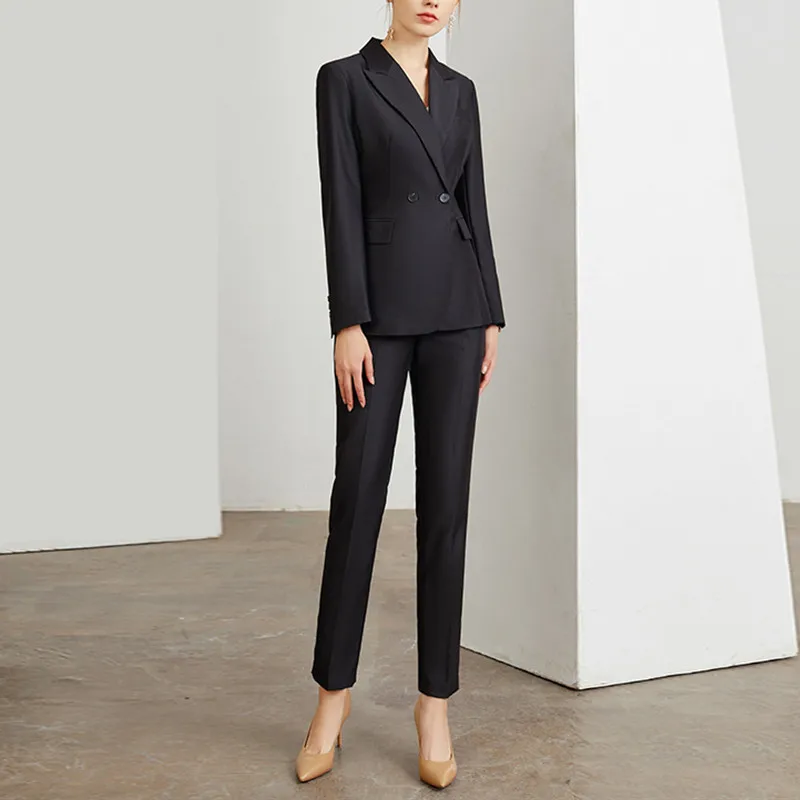 

Casual temperament office ladies suits Spring and autumn new slim double breasted jacket suit Women's trouser suits