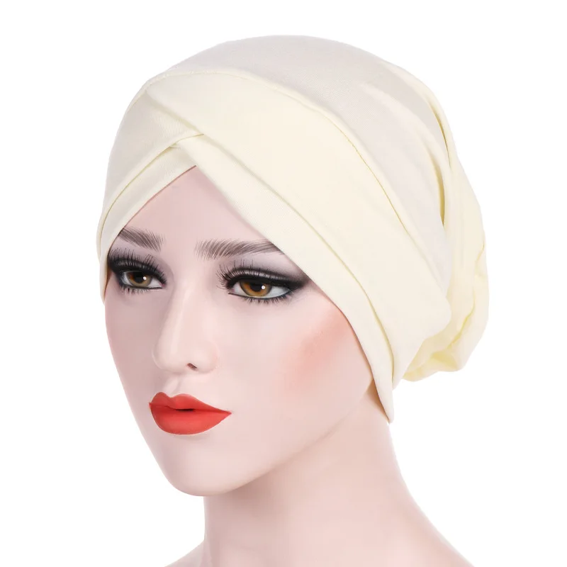 Внутренние шапочки под хиджаб для женщин Мягкий Эластичный Тюрбан из хлопка лоб крест индийский головной убор арабский обертывание мусульманский головной платок тюрбант капот - Цвет: 6