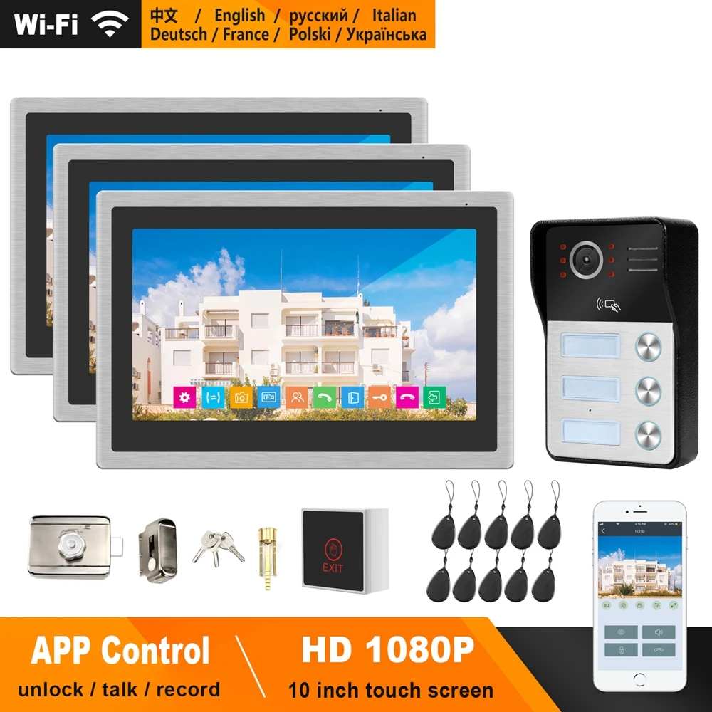 

HomeFong WiFi Video Intercom for Apartment 10 inch Touch Screen Monitor 1080P Doorbell Support Electric Lock Smart Phone Control