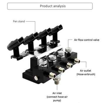 

4-Airbrush Holders and 5X 1/8 & 1/8 Air Hose Splitter Set Adjustable Holder for Airbrushing Art&Cake Paint AC121+AC024-5X