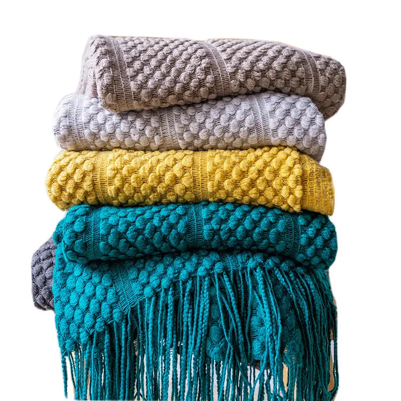 

Plaids Bed Sofa Throw Thread Blanket Knitted Bedspread European Solid Hubble-bubble Knit Blankets for Beds Travel TV Nap Manta