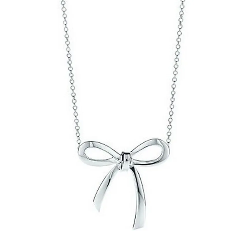 Simple High-quality Allergy-resistant Female Korean Fashion 925 Sterling Silver Jewelry Bow Pendant Necklace H126 | Украшения и