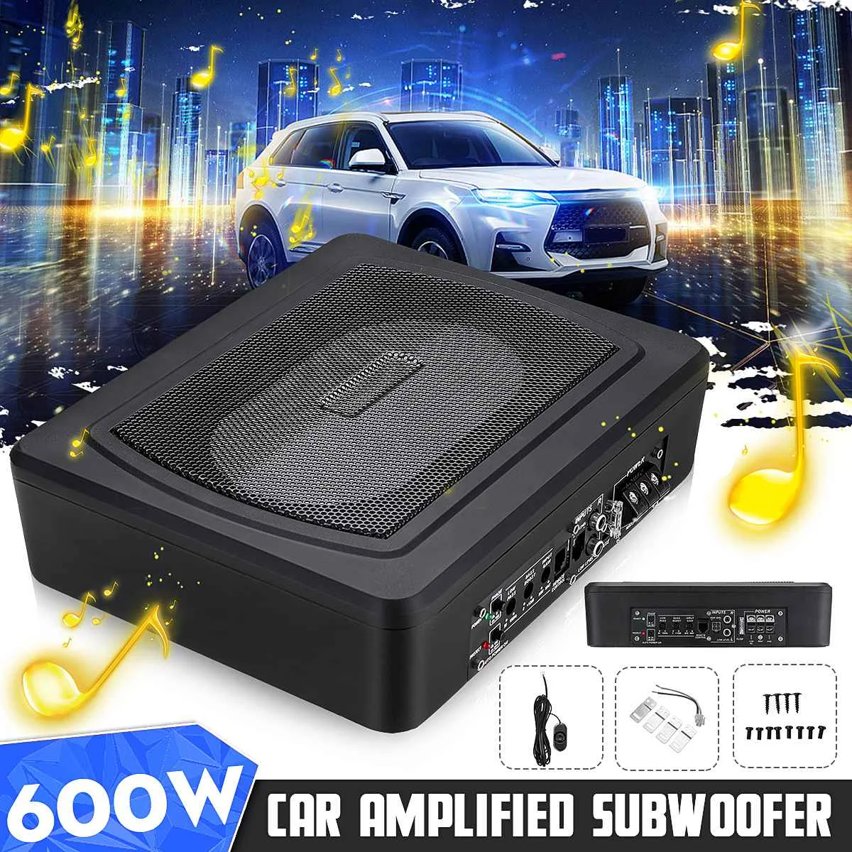 6 9 12v 600ワット車のサブウーファーカーオーディオスリムシート下アクティブサブウーファー低音アンプスピーカー車のアンプサブウーファーウーファー Enclosed Subwoofer Systems Aliexpress