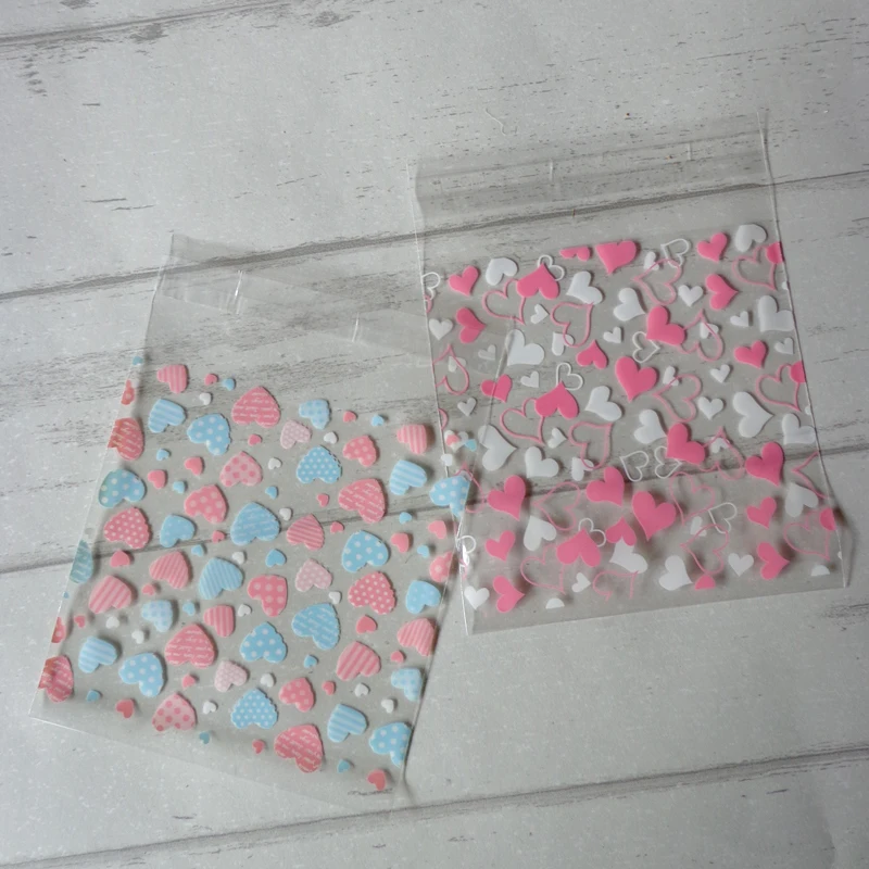 100 шт 10x10 см розовый синий сердце прозрачные пластиковые пакеты OPP для конфет и печенья целлофановая сумка Канцелярский пластиковый конверт