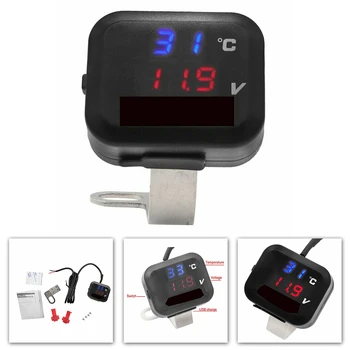 

New Arrival High Quality USB Motorcycle Air Temperature Gauge LED Voltmeter Voltage Thermometer Meter